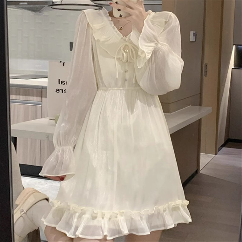 ワンピース ミドル丈 袖あり 長袖 ランタンスリープ ゴムウエスト かわいい 大人可愛い きれいめ シンプル カジュアル 大人 上品 おしゃれ お洒落 かっこいい レトロ 大人女子 こなれ感 ラフ