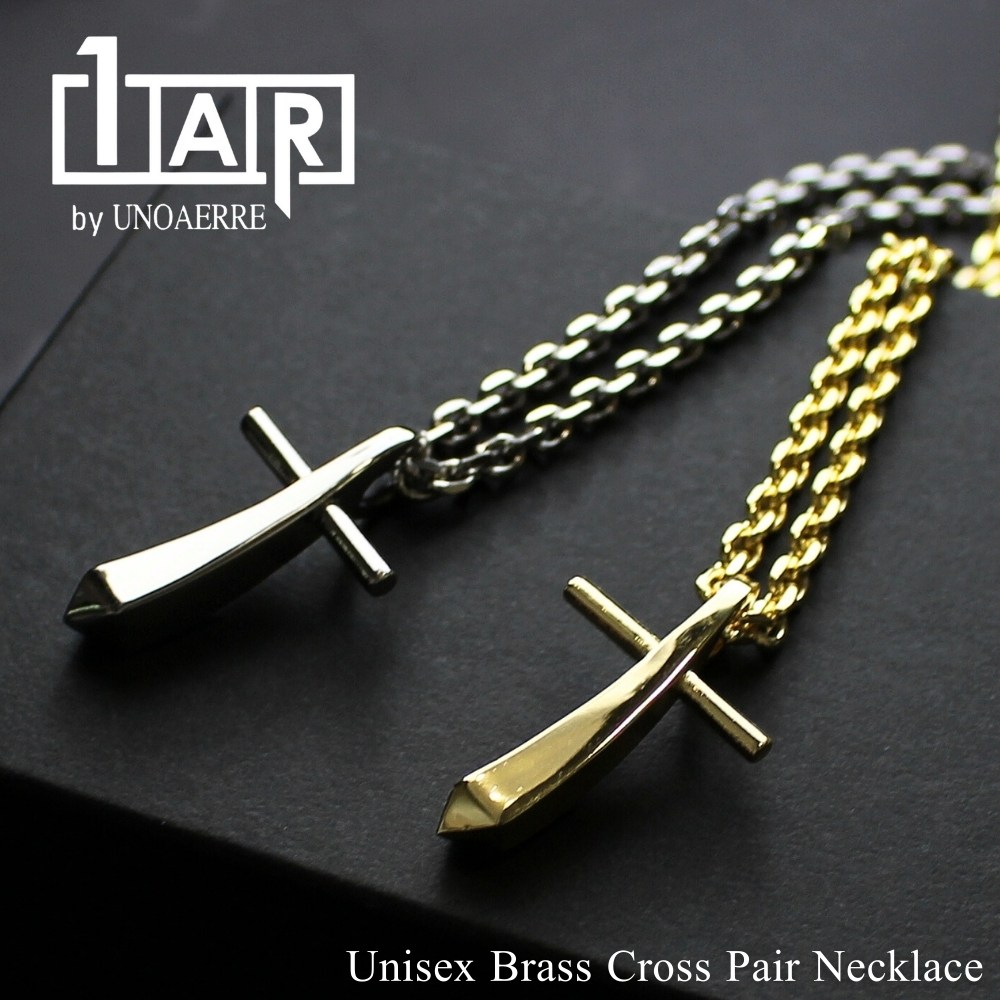 正規品 ショッパー付き 1AR by UNOAERRE 真鍮 ペアネックレス お揃い ペア クロスネックレス アズキチェーン ペンダント ゴールド ホワイトシルバー シンプル おしゃれ プレゼント ギ