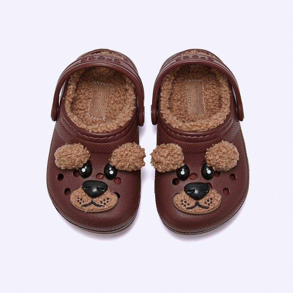 クロックスクラシック裏地付きブラウンベアクロッグ幼児用/ 210019-2FL
