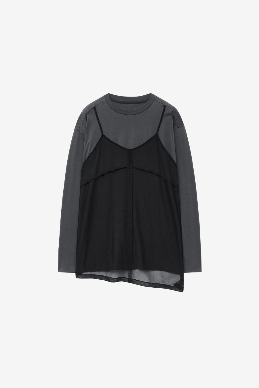 【INSILENCE】 MESH LAYERED LONG SLEEVE : CHARCOAL