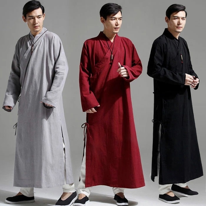 チャイナ服 メンズ 男性 長袍 チャンパオ チャイナ風 中華服 中国 メンズ用 カジュアル 服 ロング丈 シャツ ジャケット 上着 中国伝統服 メンズ チャイナ服 麻 リネン カジュアル ブラック 黒