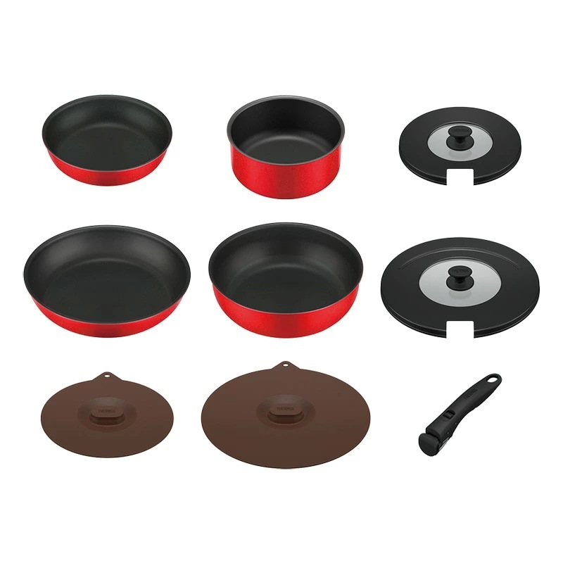 サーモス フライパンセット 取っ手のとれるフライパン9点セット ガス火専用 IH非対応 ブライトレッド KSC-9A BTR フライパン 20cm 26cm 炒め鍋 24cm 鍋 18cm