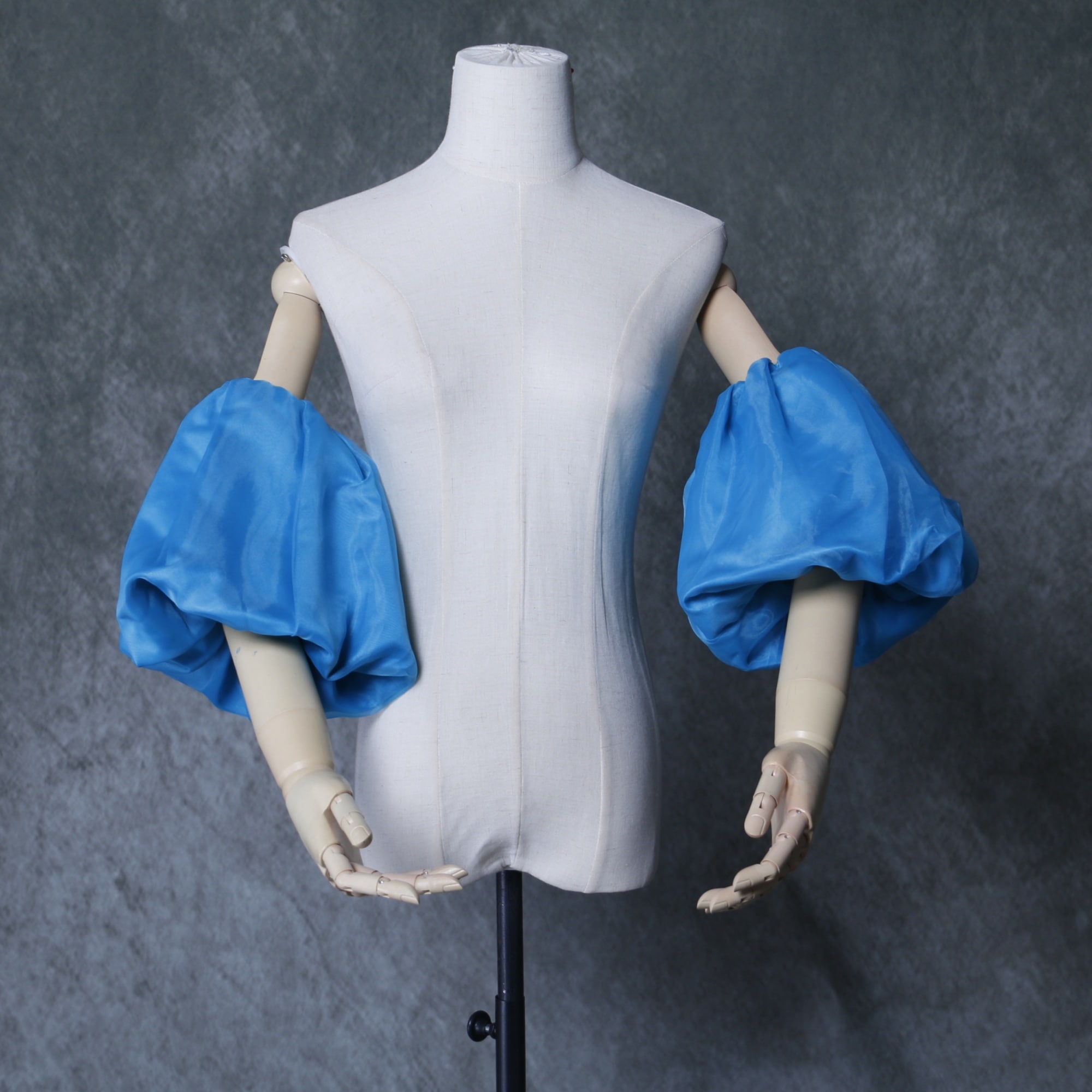 オーガンジー 薄青 パフスリーブ 色直し 光滑 ストレッチ ハンドメイド 披露宴/結婚式