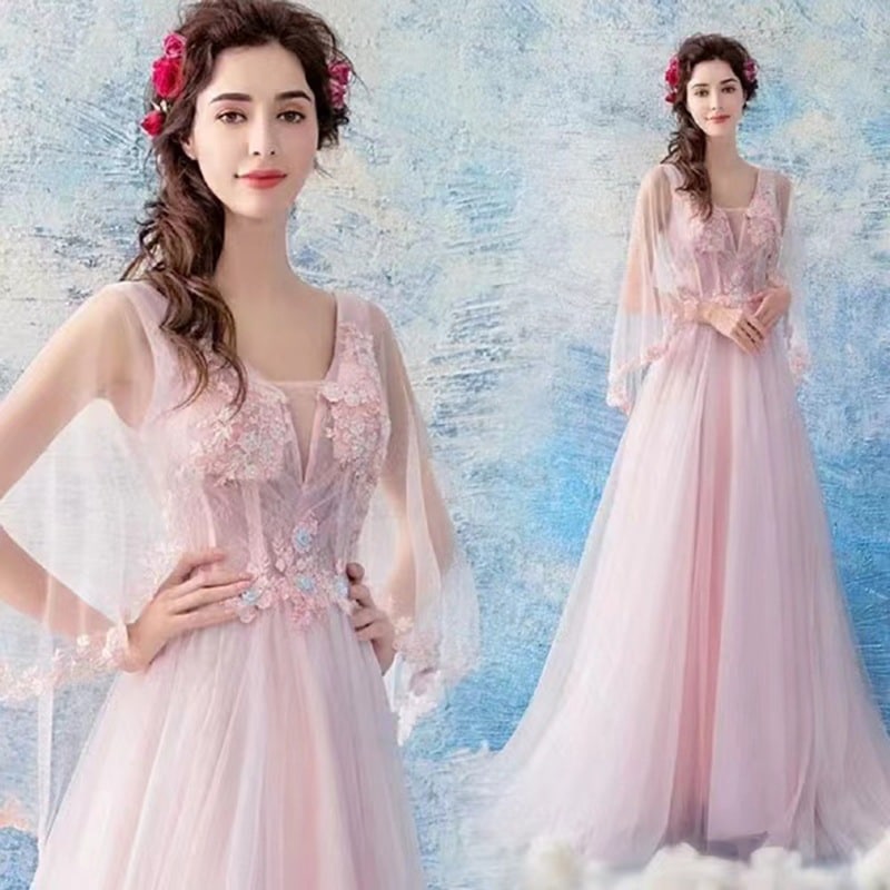 カラーガーゼイブニングドレスチュチュスカートベルカントステージソロパフォーマンステストドレスゴールドワンショルダーロングパフォーマンス衣装