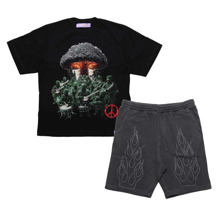 LIVE MECHANICS 上下セット 半袖 ブランド Tシャツ ハーフパンツ メンズ 春夏用 黒 大きいサイズ ライブメカニクス セットアップ ショートパンツ