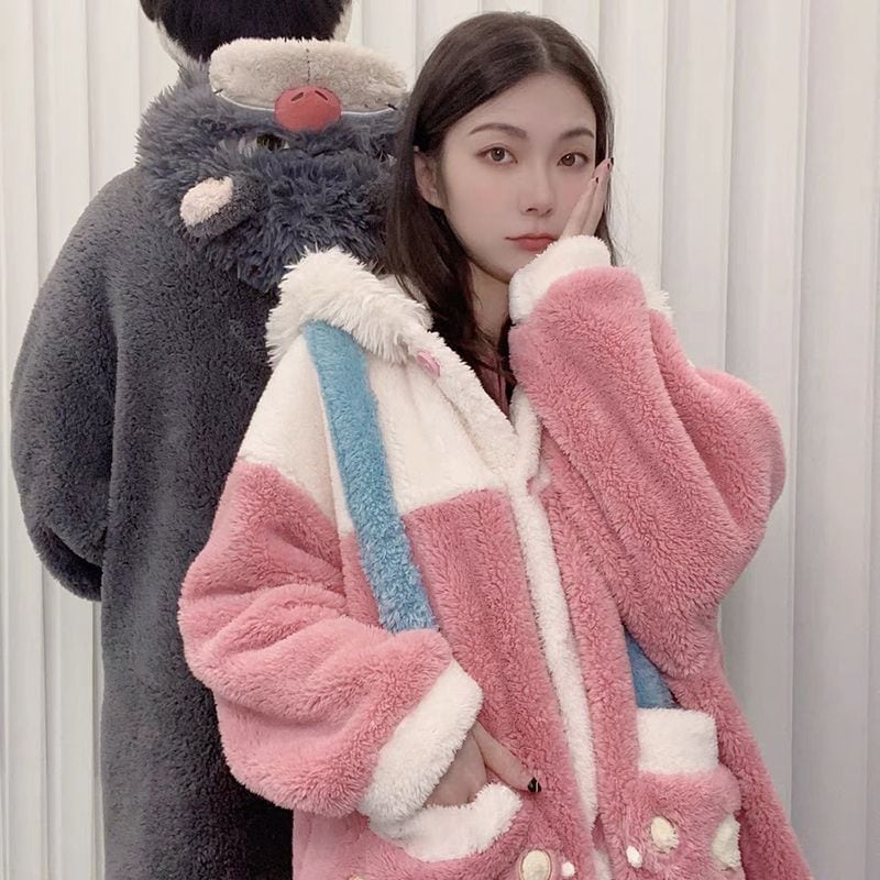 冬のカップルパジャマ女性のコーラルベルベットかわいいメアリー猫厚く暖かいフランネルパジャマセット