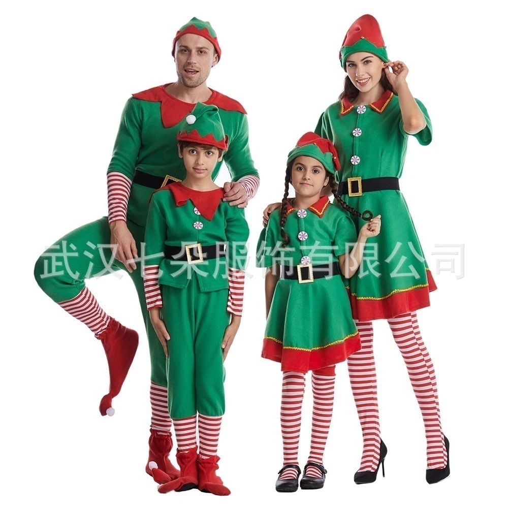 【SNS話題沸騰】子供男女クリスマス衣装クリスマスエルフグリーン衣装コスプレ親子服舞台演出