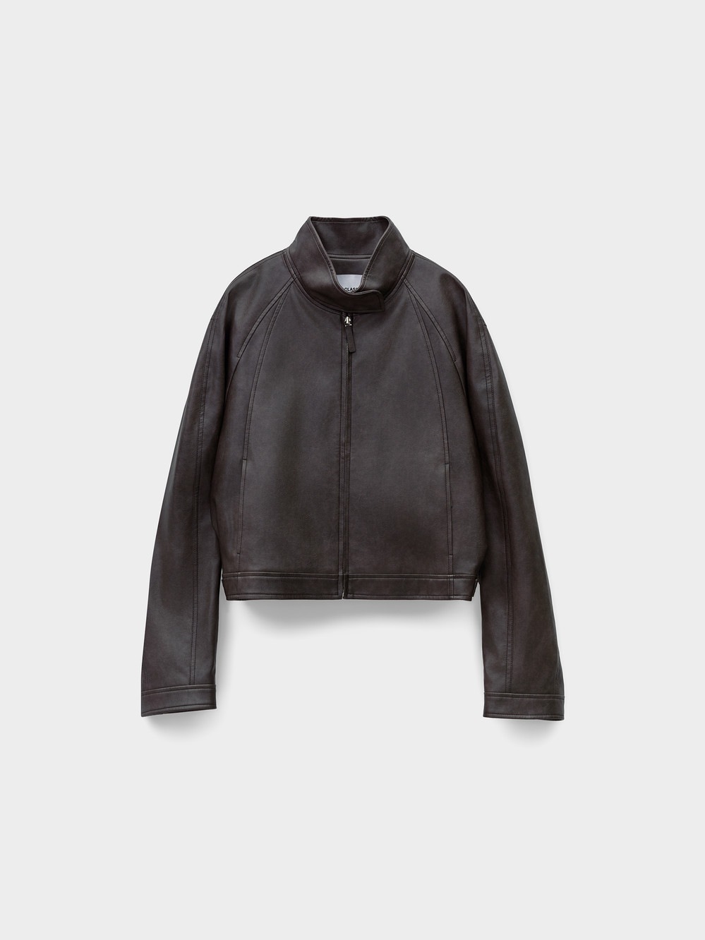 【LOW CLASSIC】 26SS STAND COLLAR ARTIFICIAL LEATHER JUMPER : BROWN