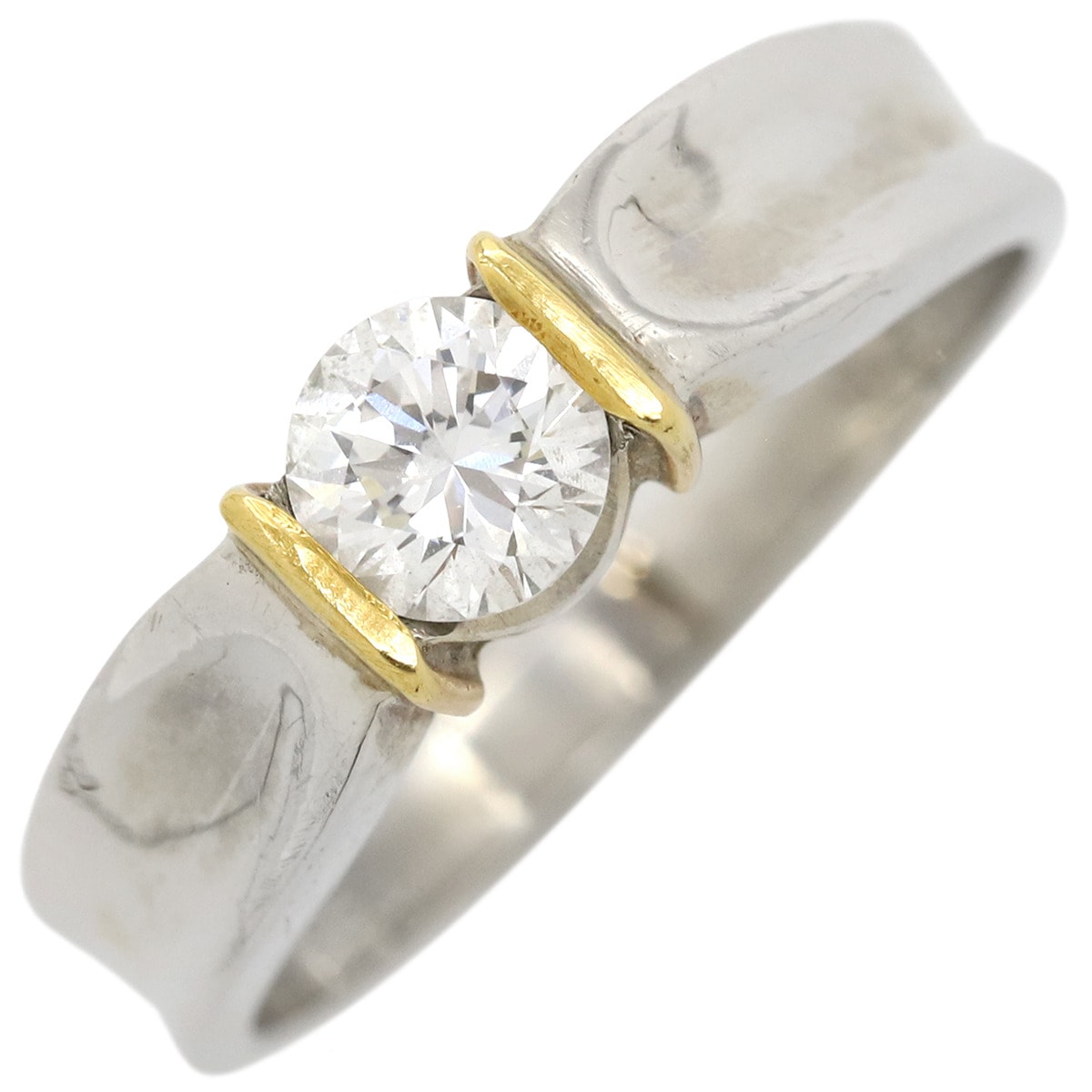 リング 指輪 ダイヤリング Pt900 K18YG ダイヤモンド イエローゴールドXプラチナシルバー コンビリング 1Pダイヤ 9.5号【中古】