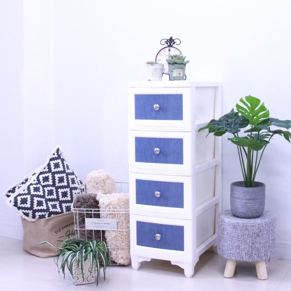 衣類収納 タンス 約幅34cm 4段 ブルーデニム 日本製 プラスチック 北欧風 ヴィンテージ チェスト 収納家具 組立品