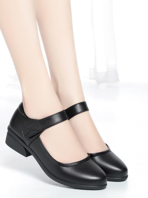 コンフォートシューズ レディース 婦人靴 履きやすい 秋 革 柔らかい 太ヒール ラウンドトゥ ブラック グレー