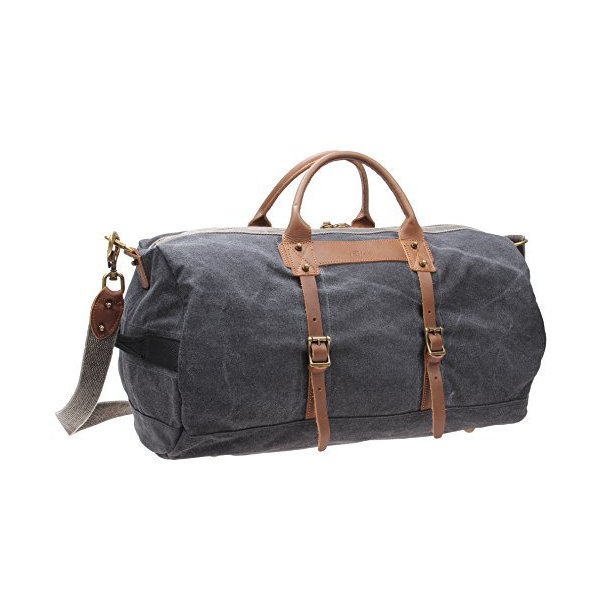 Iblue Canvas Leather Overnight Travel Duffel Weekender Bag For Men #10308 (21.6 inch， grey) 並行輸入品