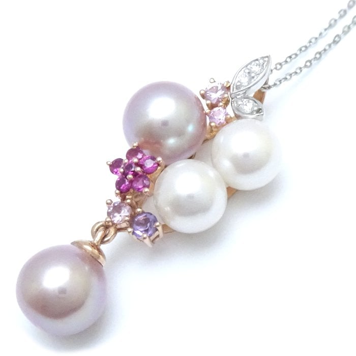 ネックレス パール6.5～6.7ミリ ルビー ダイヤモンド 真珠 K18PG ピンクゴールドxPt900プラチナ xPt850プラチナ /75975【中古】