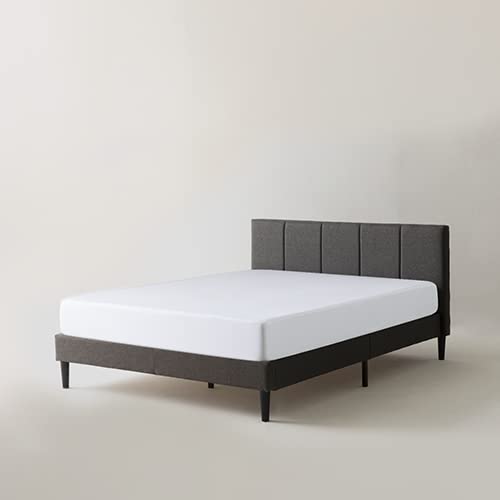 ZINUS 布張り ベッドフレーム ダブル Madden Upholstered Platform OPPダークグレー 木製 すのこ 静音 布張り 耐久性 通気性 ヘッドボード ベッド 組み立て簡単