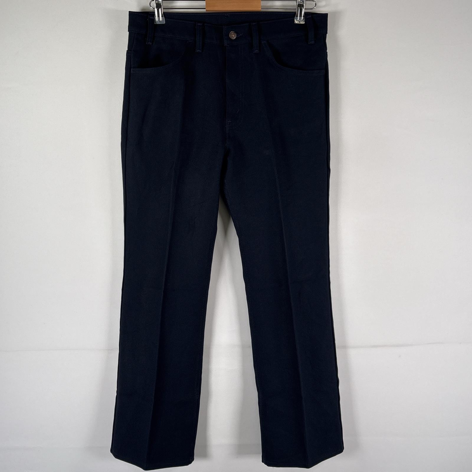 古着 90s/90年代 USA製 スラックスパンツ ポリエステルパンツ 長ズボン ボトムス ワンポイント w34 L30 ネイビー メンズ