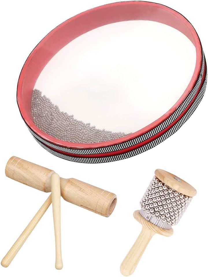 カバサ パーカッション シェーカー ウッドブロック 楽器 タンバリン 波の音 オーシャンドラム 打楽器 3点セット