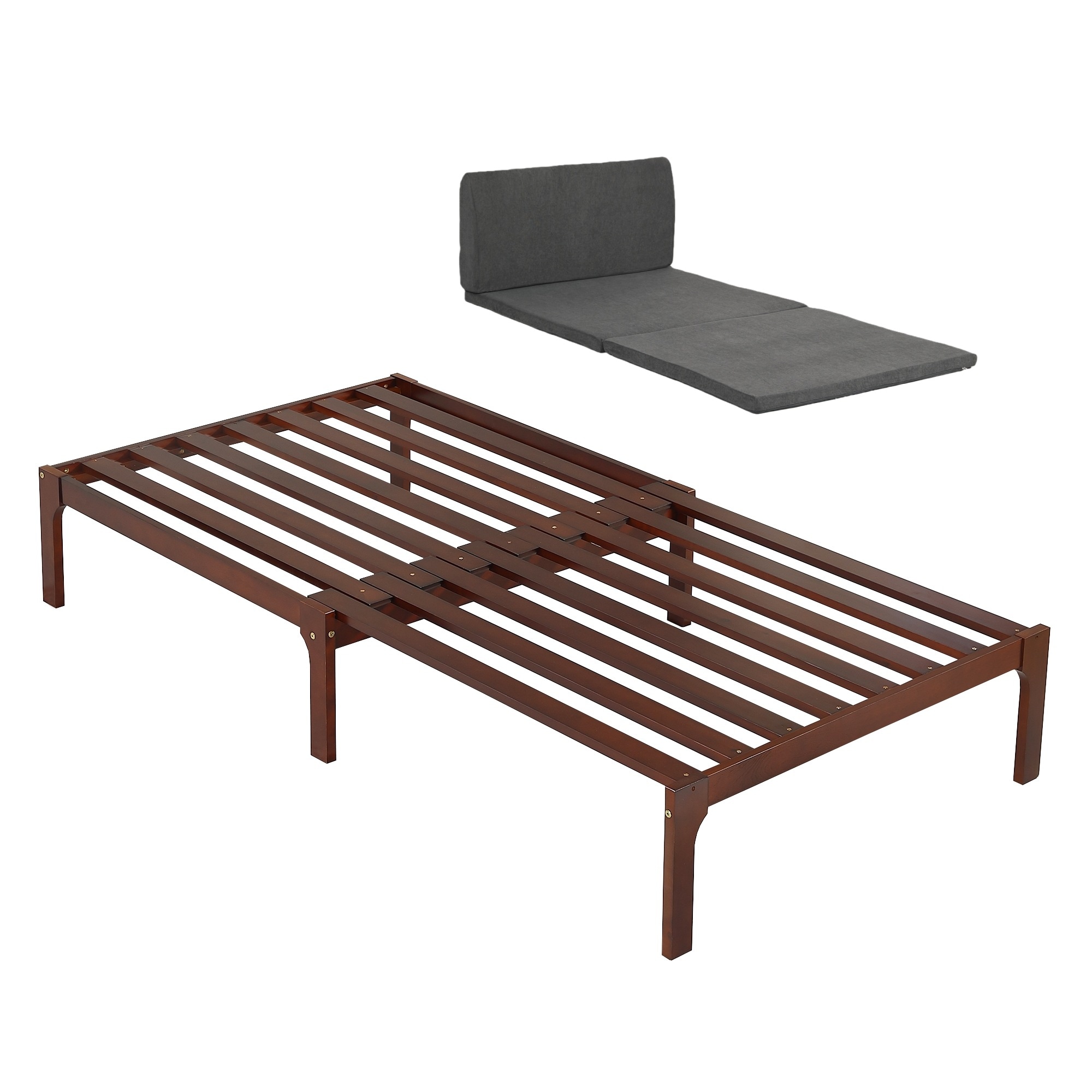 [国内発送]159【厚さ5cmダークグレーマット付き】ディベッド ソファベッド シングル 天然木製 伸長式ベッド ベッドフレーム 伸縮 下収納 おしゃれ 2way 天然木 来客用 リビング パイン材