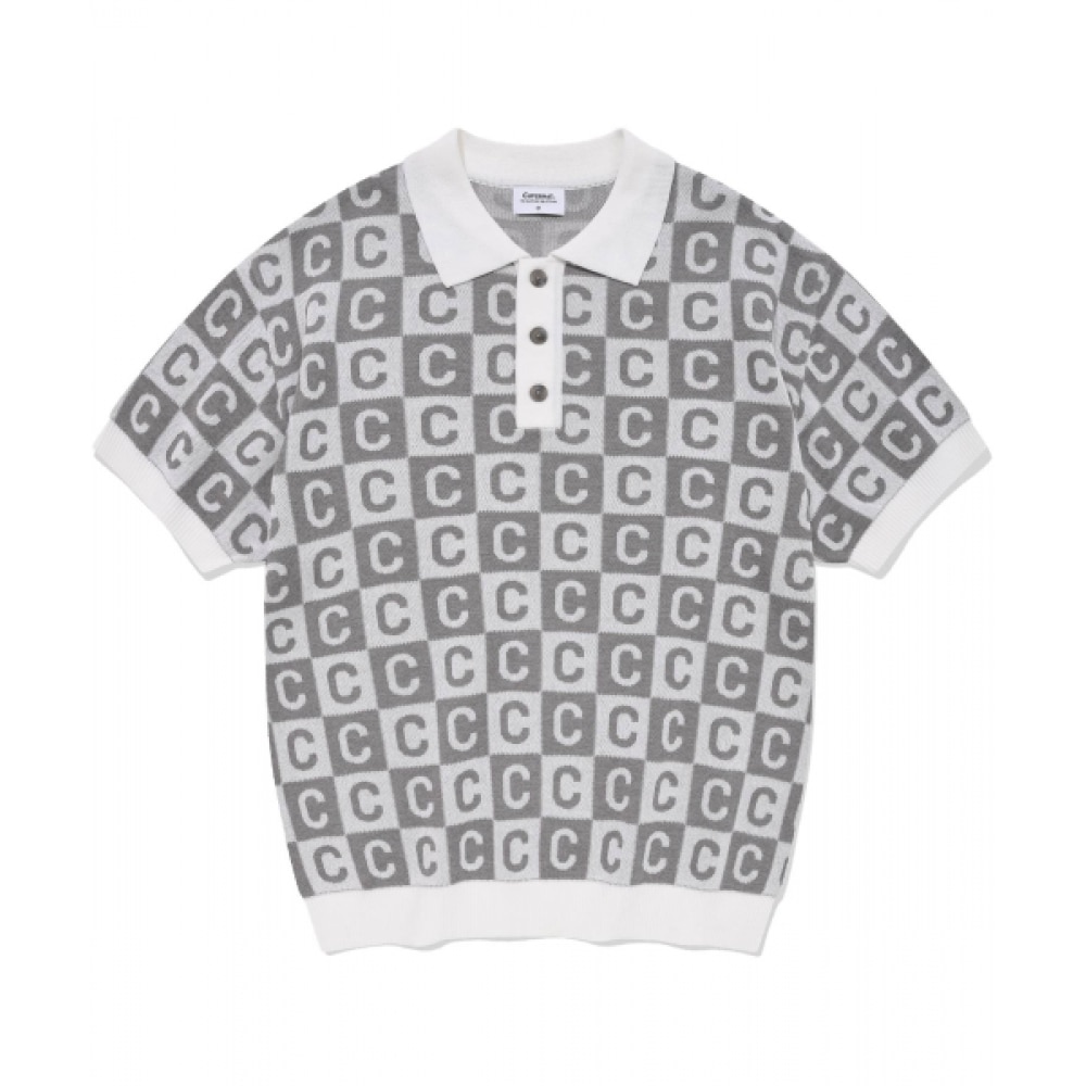 COVERNAT C柄襟ハーフニットグレー