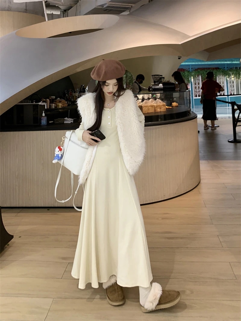 Xiaoxiangfeng模造ミンクルーズベストベストレディース秋スーツウエストドレスロングスカート2点セット