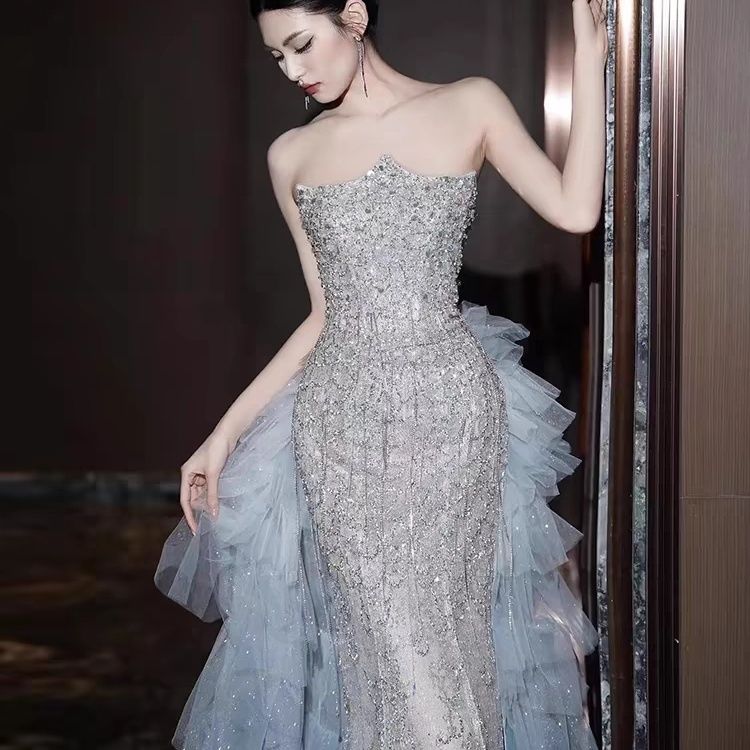 【2枚購入で 3oo円OFF！】クイーンクイーンドレスレディースバンケットビーズ重工業界のダイテールブライド服