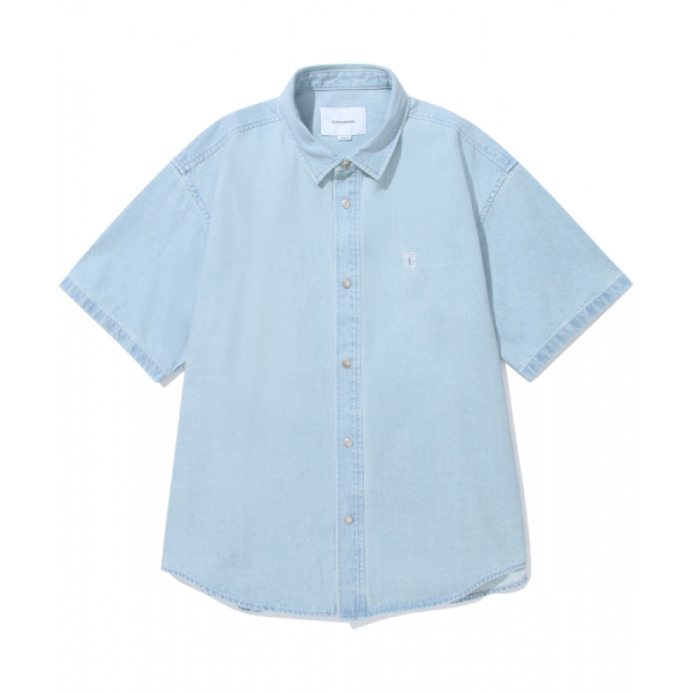 COVERNAT C ロゴデニムハーフシャツライトブルー