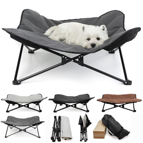 LuckyCode ドッグコット ペットコット 犬用コット 90x90cm 犬用キャンプベッド 折りたたみ 犬用ベッド 洗える 犬コット 軽量 コンパクト 通気性 ダークグレー ペット用品 ペットベッ