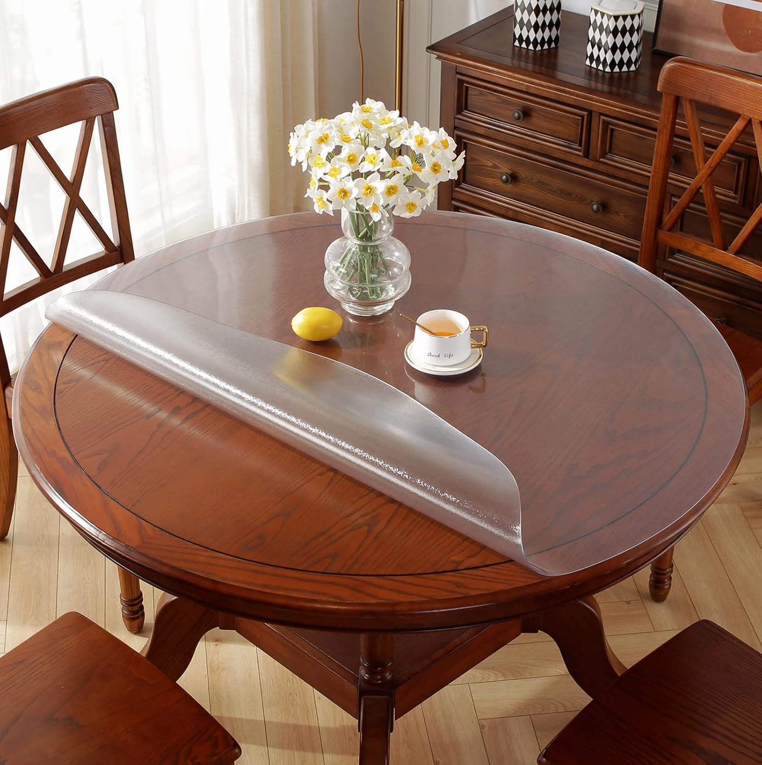 円形 テーブルマット PVC製 テーブルクロス 厚さ3mm 円形 テーブルカバー ビニールマット 直径180cm ビニール クリア テーブルカバー 無臭 気泡なし 汚れ防止 撥水加工 耐熱 定型処理