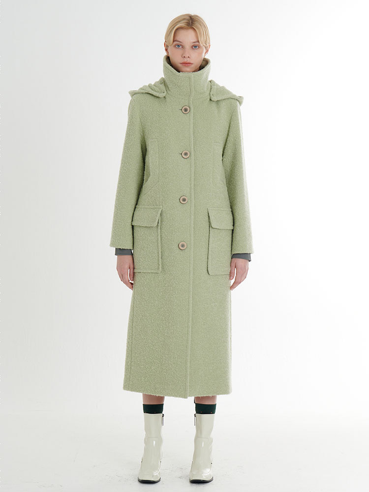 프리미엄 모헤어 알파카 블렌딩 후드 탈부착 포켓 디테일 롱코트_페일민트