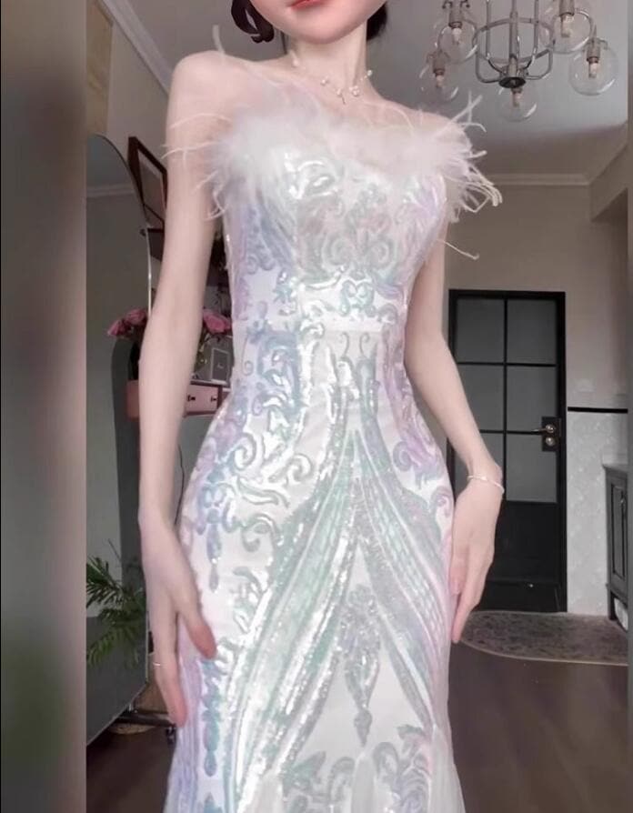 イブニングドレスディナー パーティー 礼服韓国ファッション レディース ワンピース ロングスカート 綺麗高級感 可愛い結婚式 卒業式 演奏会発表会 成人式LF25