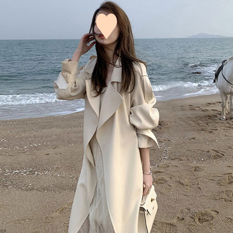 2025 今年の人気の女性の春と秋のミドル丈英国ウインドブレーカー コート ヘップバーン小さな白コート