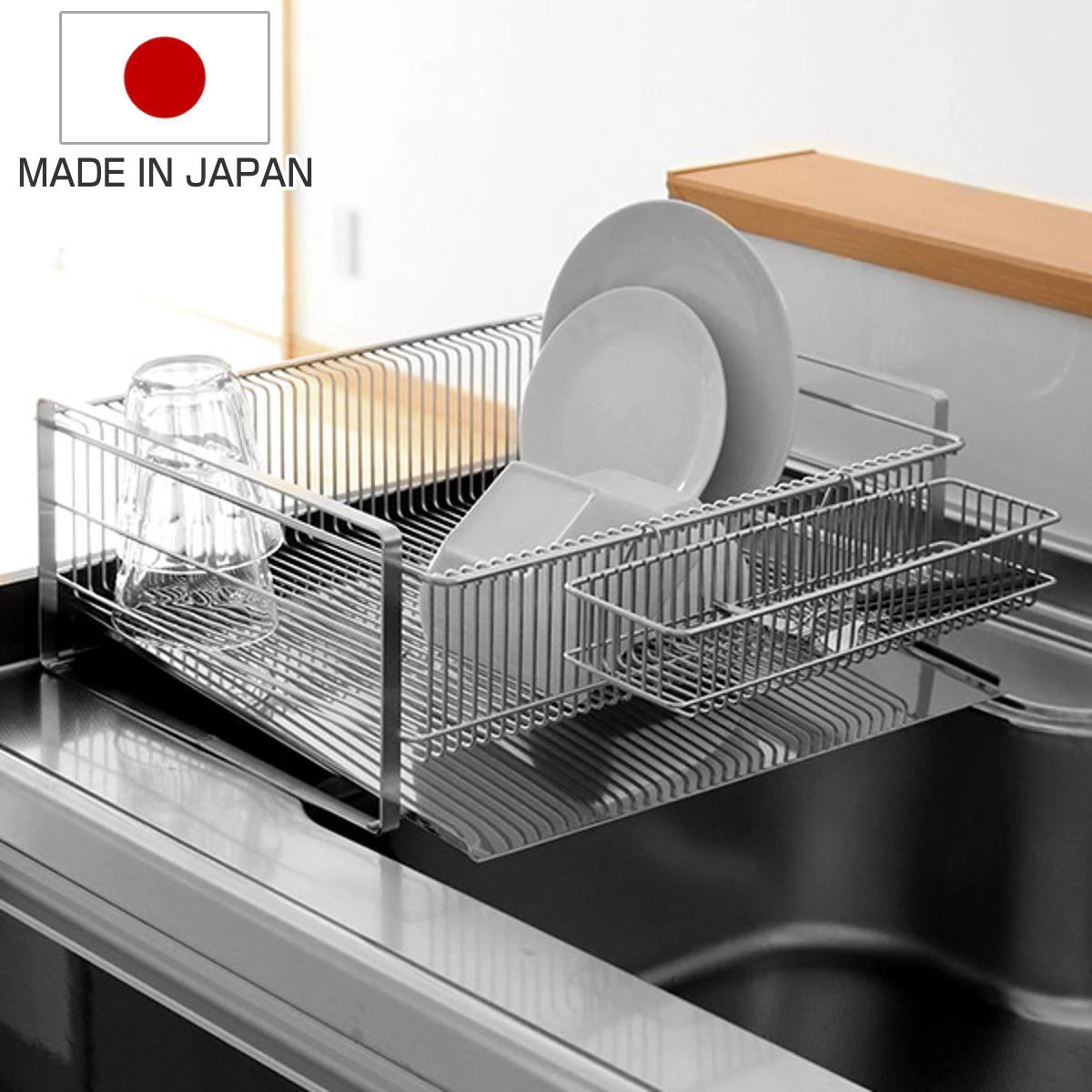 水切りラック TSUBAME 水切りラック（箸置き付） 縦置き ワイド ステンレス 日本製 燕三条 カトラリーポケット付き 水切りかご 水切りカゴ 水きりラック 水切りバスケット