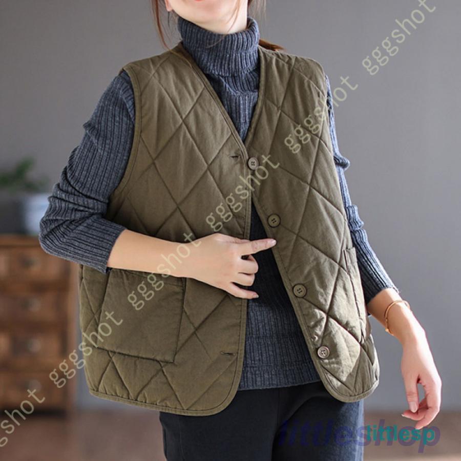 キルティングベスト ショート丈 大きいサイズ 中綿 防寒 保温 あたたかい 軽量 冬 チョッキ ベスト レディース ライトダウン ラウンドネック 防風 保温 防寒