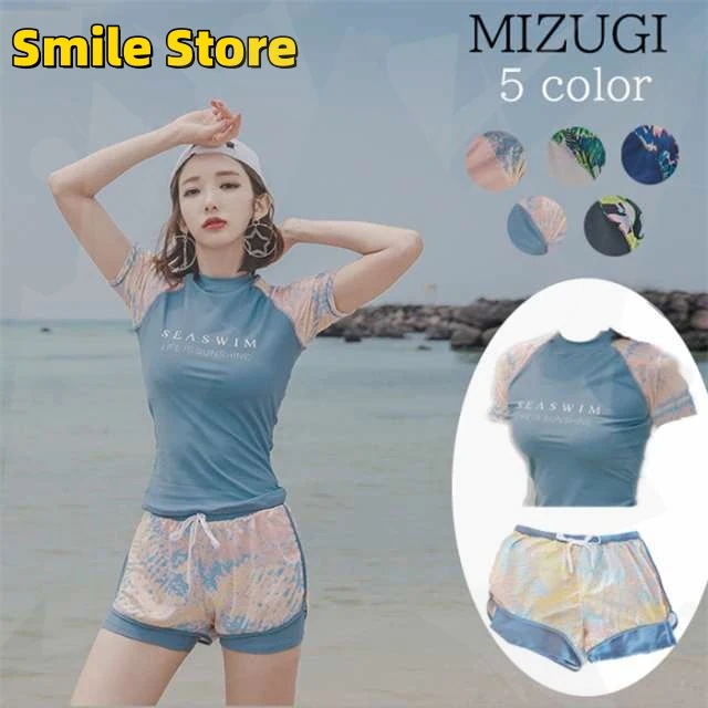 半袖 ジム運動用 水着 水着人気 ビーチ プール セパレート タンキニ 体型カバー フィットネス レディース 2点セット ショートパンツ