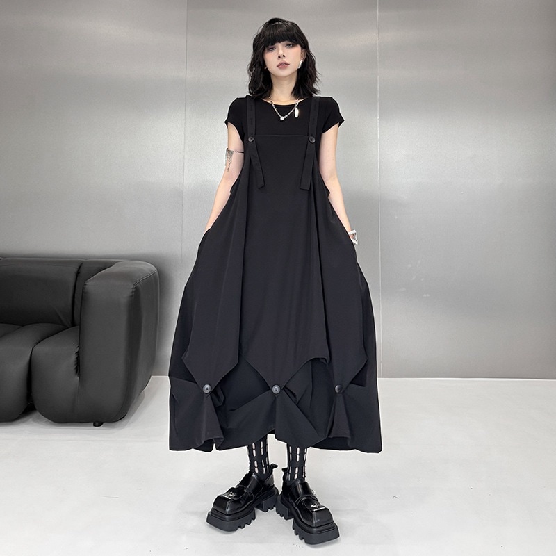 【Noir Mode】山本スタイル ダーク バックドレス 202 5春夏 新作 バックルヘム ロングドレス ワンピース