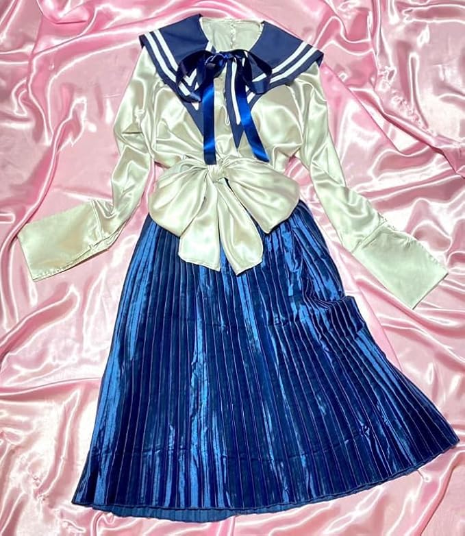 つるつる超光沢 全身つるつるサテンセーラー服コーデセットサテンリボン コスプレ衣装