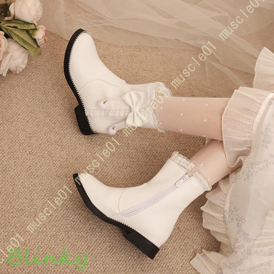 ロリータ ショートブーツ レディース 厚底ブーツ ぺたんこ コスプレシューズ 厚底 お嬢様風 コスプレ メイド 靴 フリル おしゃれ 無地 歩きやすい 袴用