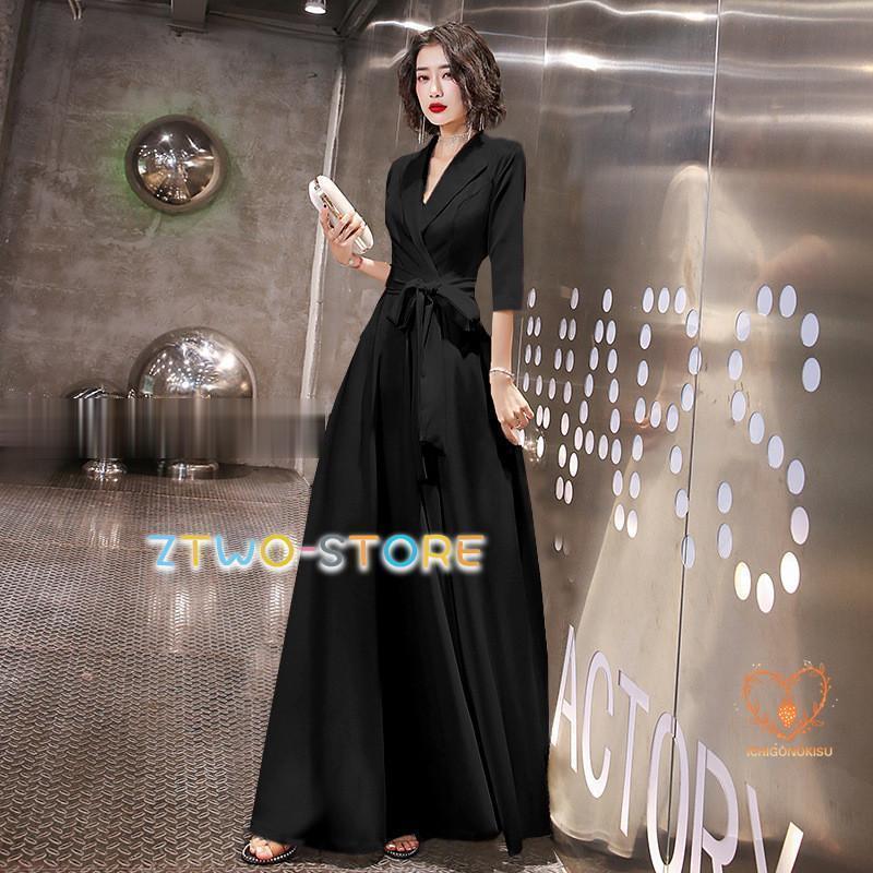 【WJ Fashion】カシュクールドレス パーティードレス 結婚式 お呼ばれドレス 20代 30代 40代 50代 黒 ロングドレス 袖あり Aライン 大きいサイズ 3L 上品 お呼ばれ
