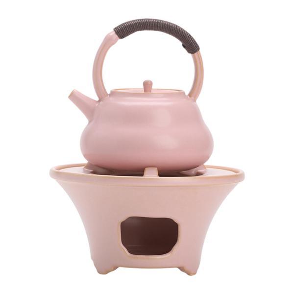 セラミックティーポット 火傷防止ハンドル付き 茶器アクセサリー 500ml ティーメーカーケトル ウォーマーベース付き 家庭用 レストラン 屋外用
