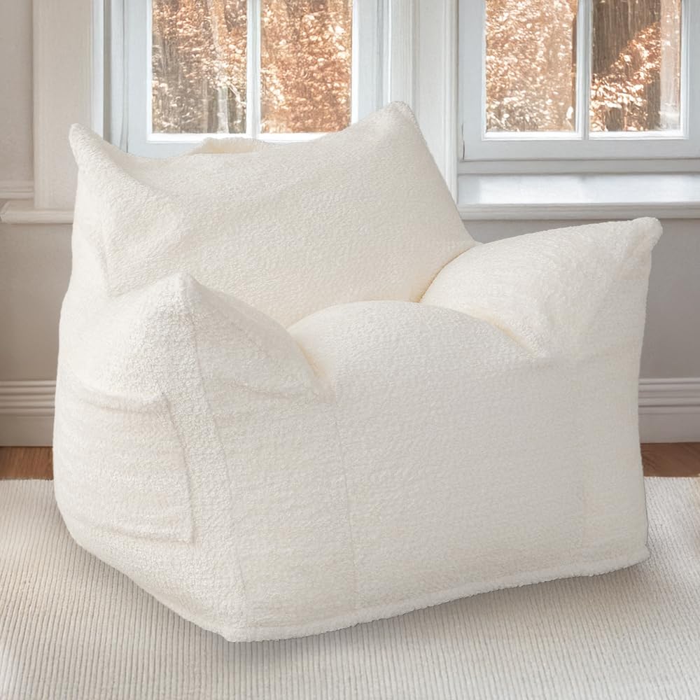 アイリスプラザ 身体を包み込む贅沢ソファー ラウンジャービーズソファ ソファ 一人掛け 1人掛け ソファー ブークレカバー ホワイト LNG-90K