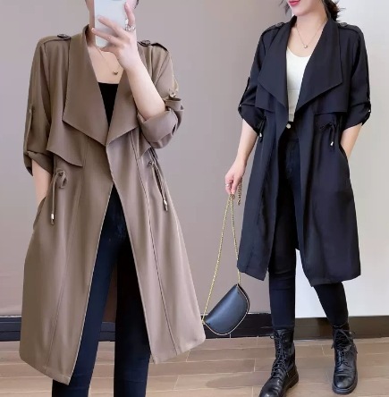 アウター コート スプリングコート ミディアム丈 2色展開 袖あり 長袖 ラグラン デザイン ボタン オーバーサイズ ビッグシルエット 美ライン ニュアンス ウエストマーク ポケット 前開き