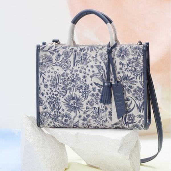 DCBA4F655N2 [MISTY FLOWER JQD] ネイビー フラワー刺繍 ジャカード ラージ トートバッグ