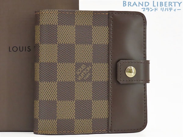 未使用ルイヴィトンダミエコンパクトジップファスナー付き二つ折り財布ダークブラウンN61668