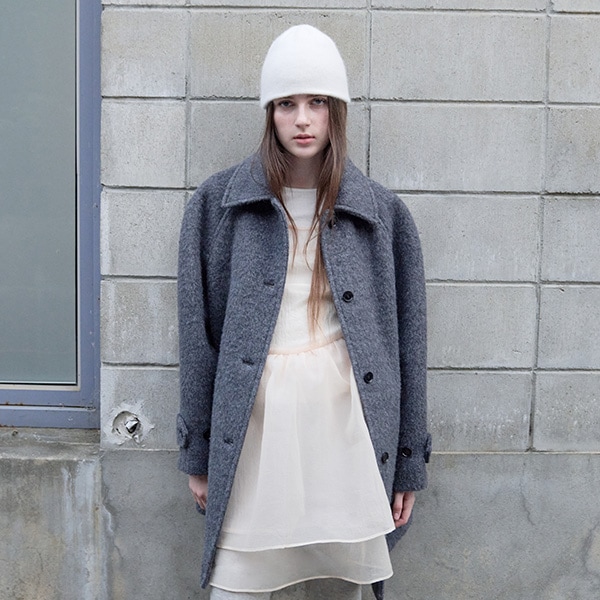 WOOL HALF BUTTON COAT GRAY
