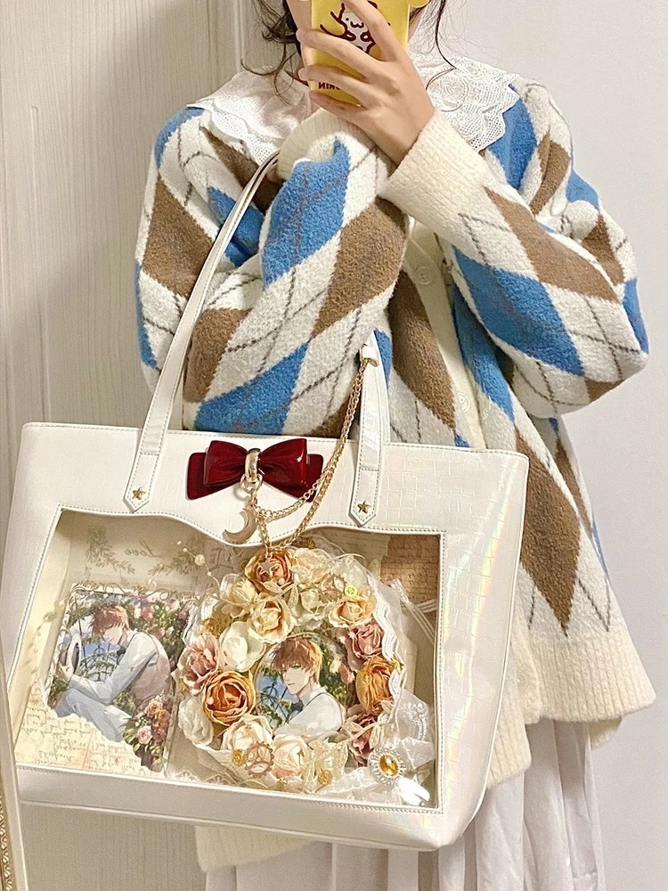 痛バッグ Xingyue バッグ 大容量 ショルダー トートバッグ 女の子 日常 多用途 透明 甘い 新鮮