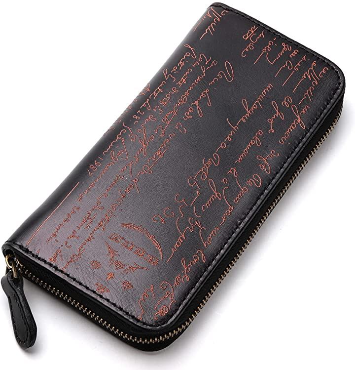 長財布 メンズ イタリアンレザー ラウンドファスナー 本革 牛革 大容量( ブラック)