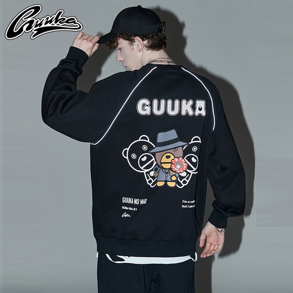 反射クリップ スウェットシャツ メンズ トレンド ブランド 学生 ヒップホップ プラス ベルベット 厚手 刺繍 スポーツ ラウンドネック スウェットシャツ ゆったり