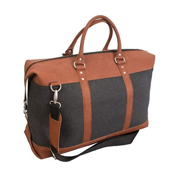 Canyon Outback Leather Goods Inc. Sawyer 21-inch Wool and Leather Duffel Bag-Grey and Tan - Full Gra