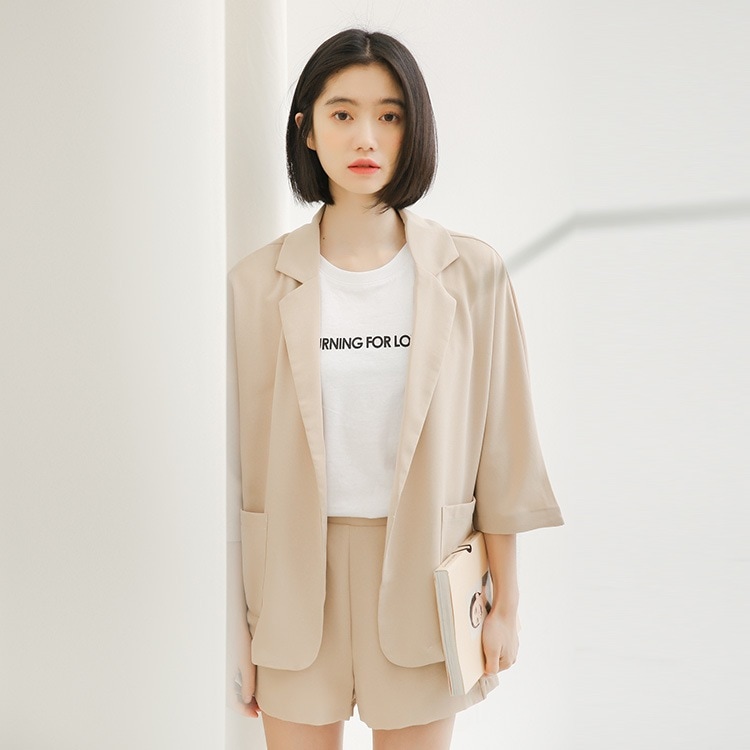 カジュアルスーツスモールスーツメス2022サマースーツカラー七分袖スモールブレザー+ショーツ