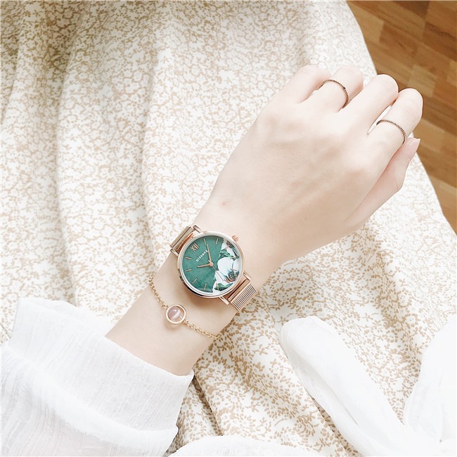 フランス文学時計女性 抹茶グリーン学生ウォッチ 腕時計を見る 小さな新鮮でシンプルな韩国語版