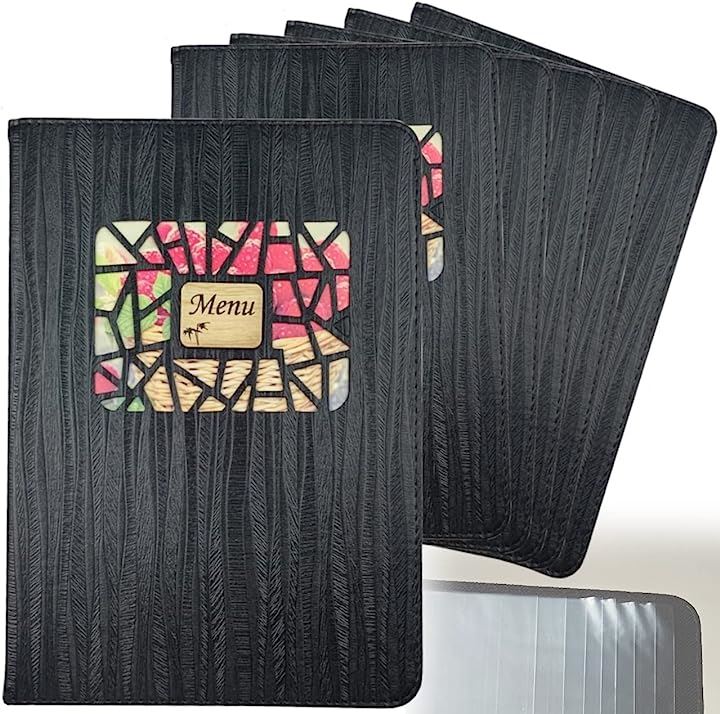 メニューブック メニュー表 中綴じ A4 サイズ 全16面 差し替え簡単 6冊セット( ブラック)